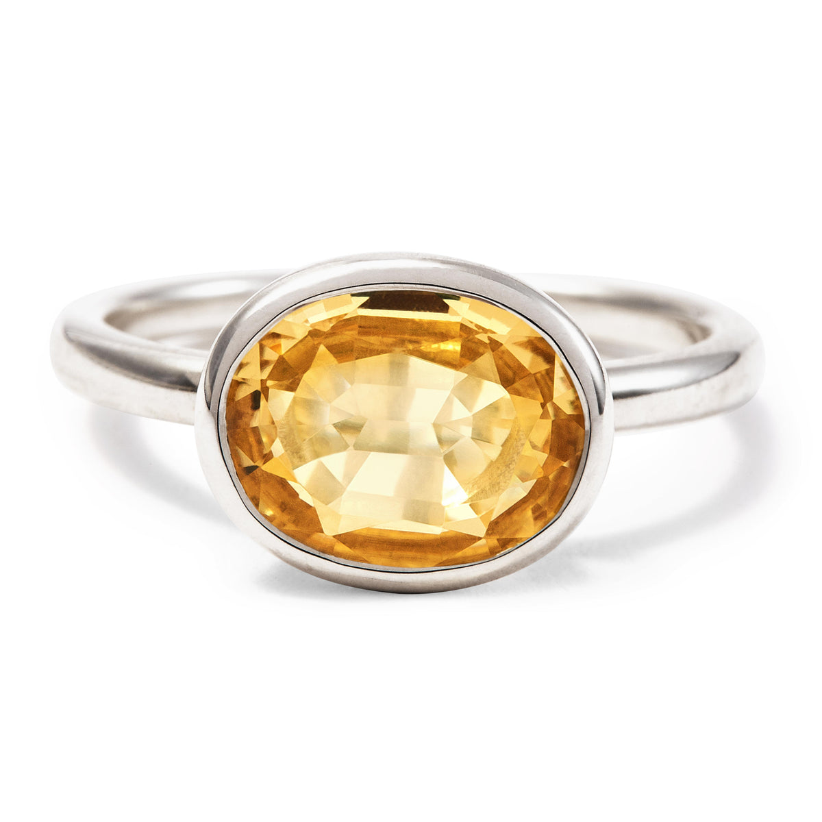 Delicate Rectangle Shape Citrine Stone Sterling Silver Ring, r520