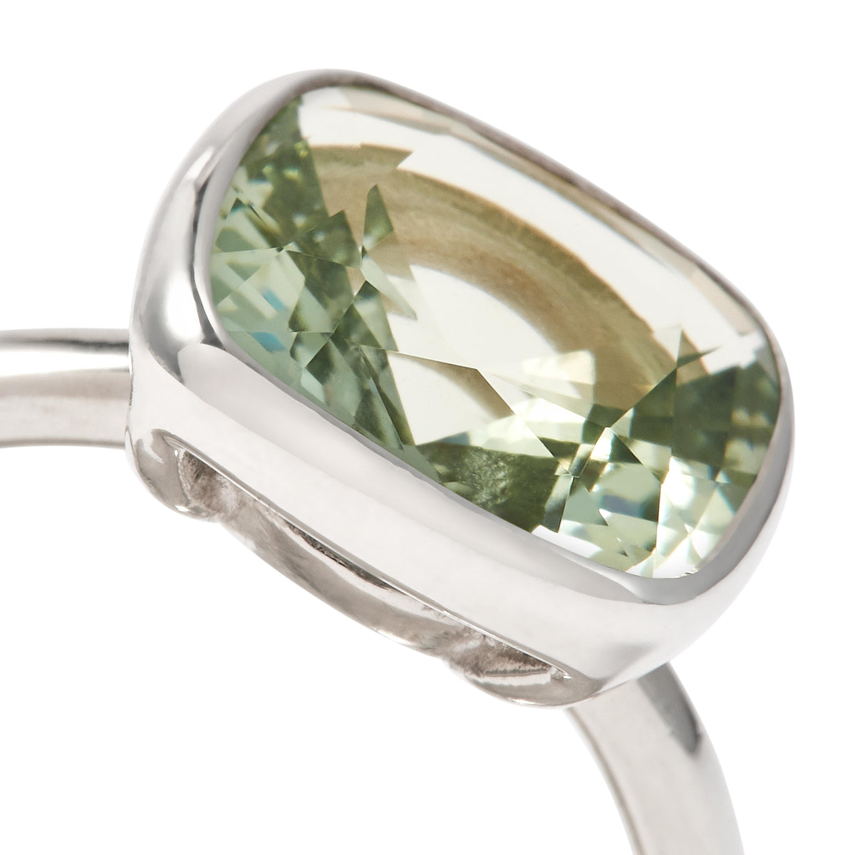 6 Carat Cushion Cut Prasiolite & Zircon Sterling Silver Ring For Women - August Birthstone, Split Shank - View #10