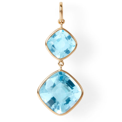 The Grace Earrings (Cushion Cut Blue Topaz Double Drop Earrings in Solid 18ct Gold)