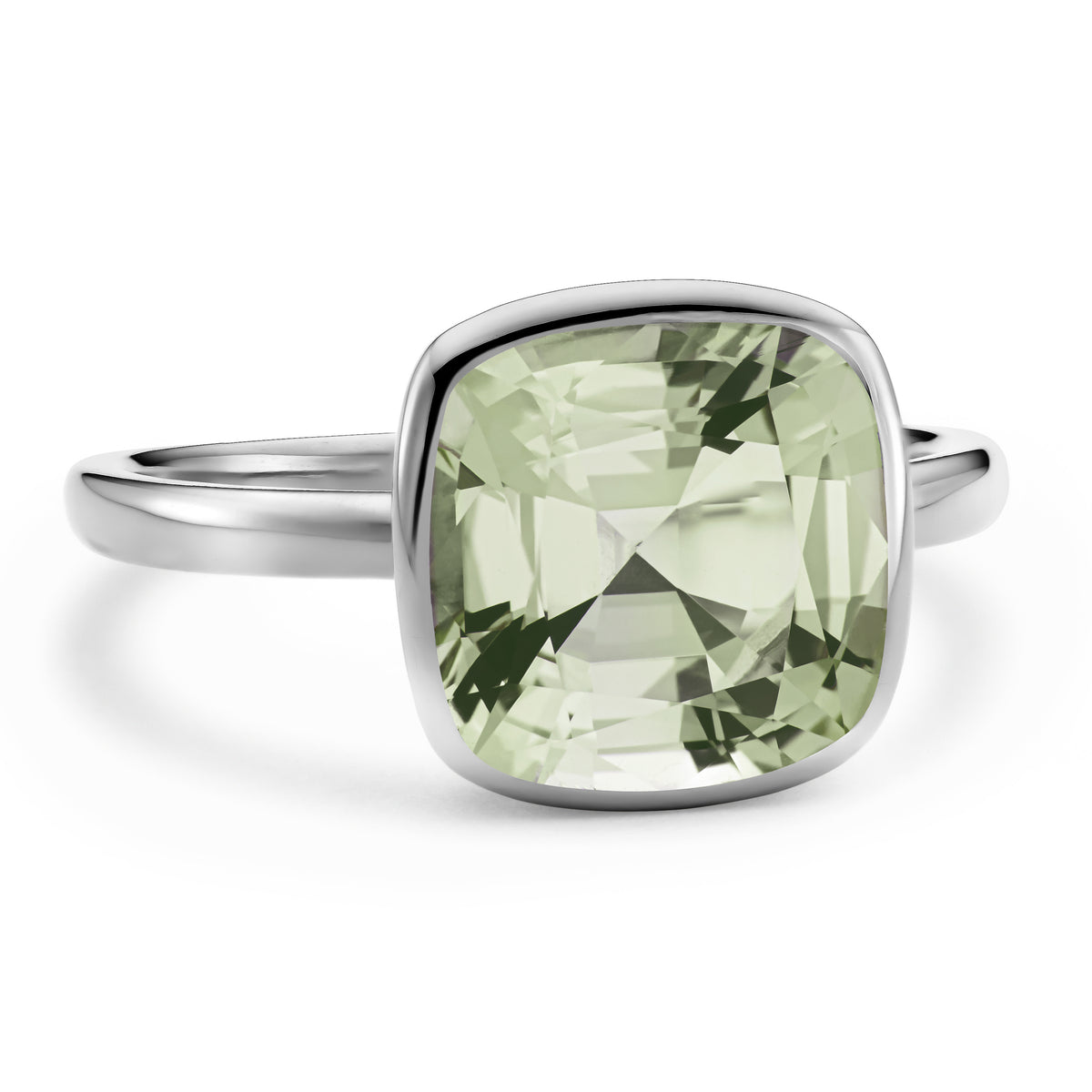 6 Carat Cushion Cut Prasiolite & Zircon Sterling Silver Ring For Women - August Birthstone, Split Shank - View #8