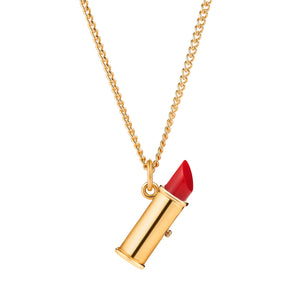 Velvet Ribbon Lipstick Charm Necklace (Handmade in Solid 18ct Gold)